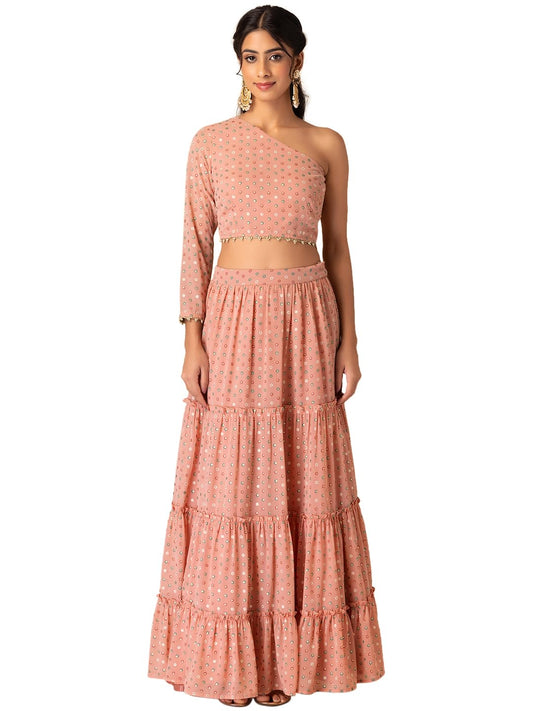 Indya Women's Georgette Lehenga Sets (ICO00576_Pink_S)