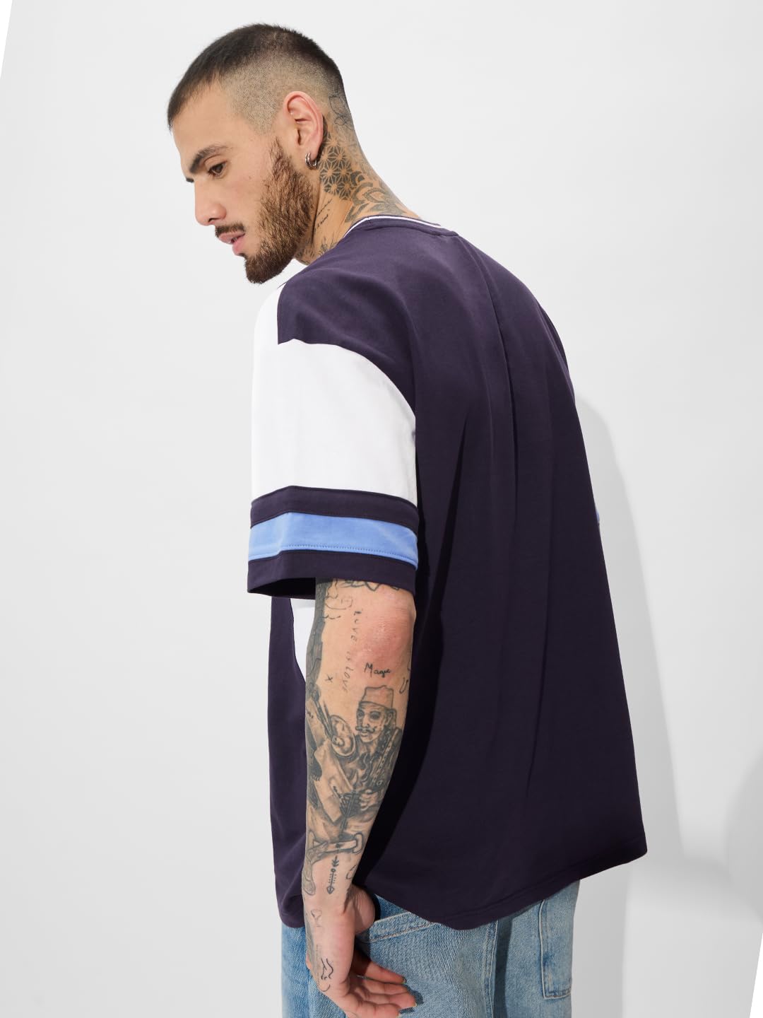 The Souled Store Solids: Deep Navy Oversized T-Shirt for Men Boys Cotton Casual Half Sleeves Baggy Loose Fit Drop Shoulder Round Neck