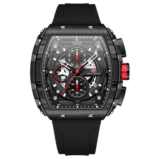 Mini Focus Mens Watches 3ATM Waterproof Chronograph Luminous Quartz Movement Sport, Black