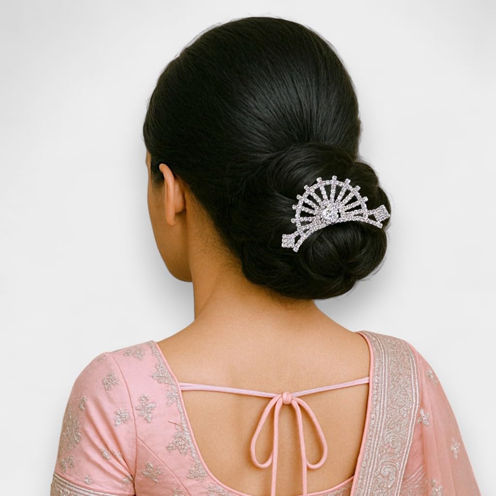 ACCESSHER Silver Plated Crystal Tiara for Girls & Women | Bridal Crown for Wedding, Birthday, Prom and Special Ocassion | Princess Look Headband | Tiara For Women & Girls (Design 7)