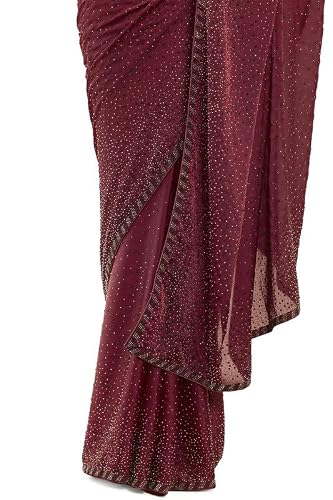Soch Womens Maroon Crepe All-Over Stone Embellished Saree
