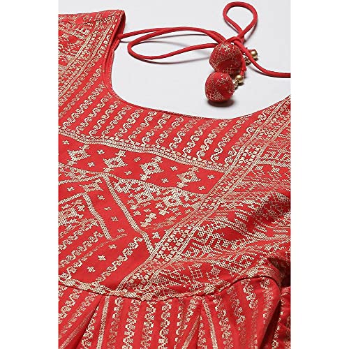 BIBA Women's Cotton Printed Fitted Salwar Kurta Dupatta (Skdsummer S8499_Red_36)