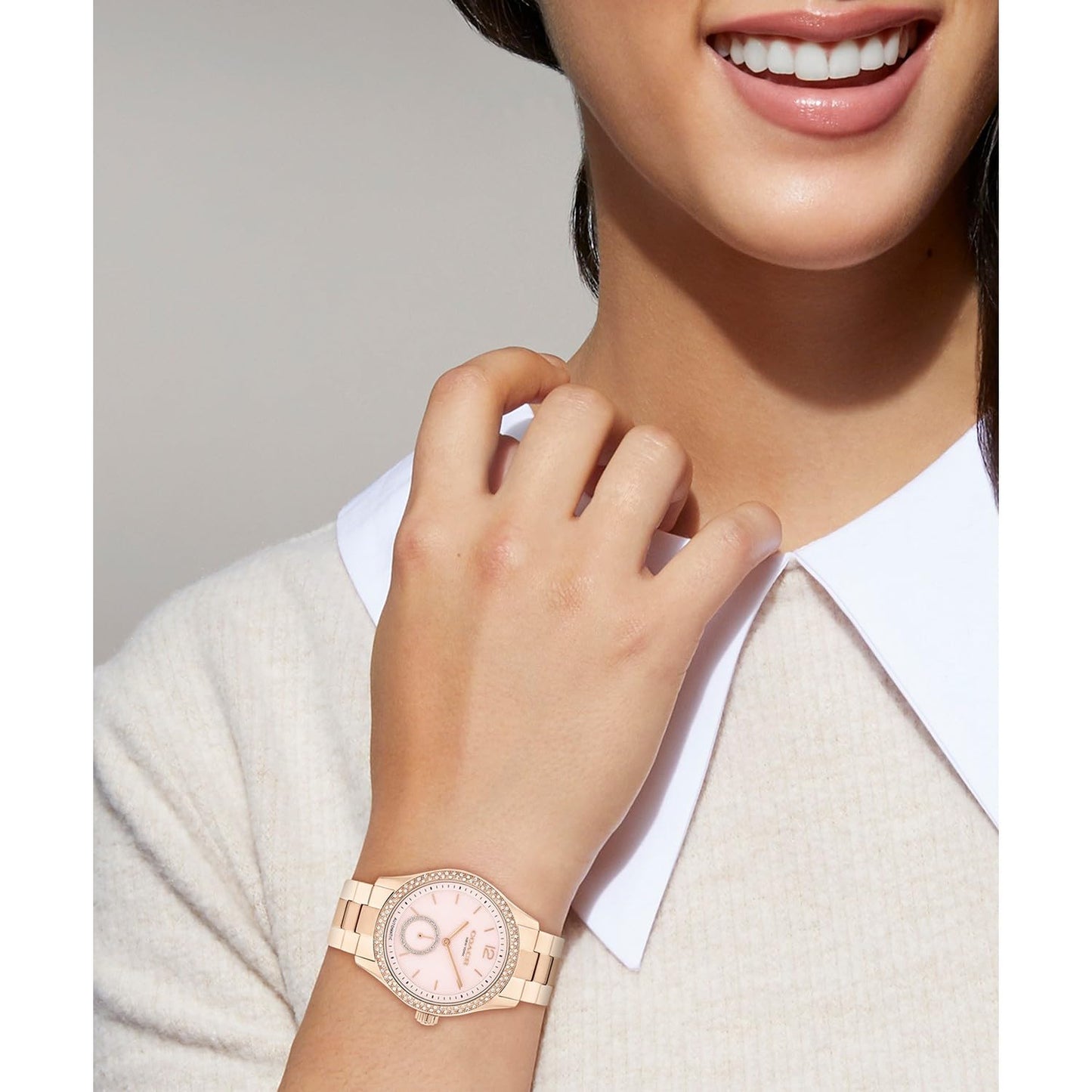 Coach Brooks Mech-Automatic Pink Round Dial Women's Watch|Ionic Plated Rose Gold Steel Material|Rose Gold Color Band - 14504488