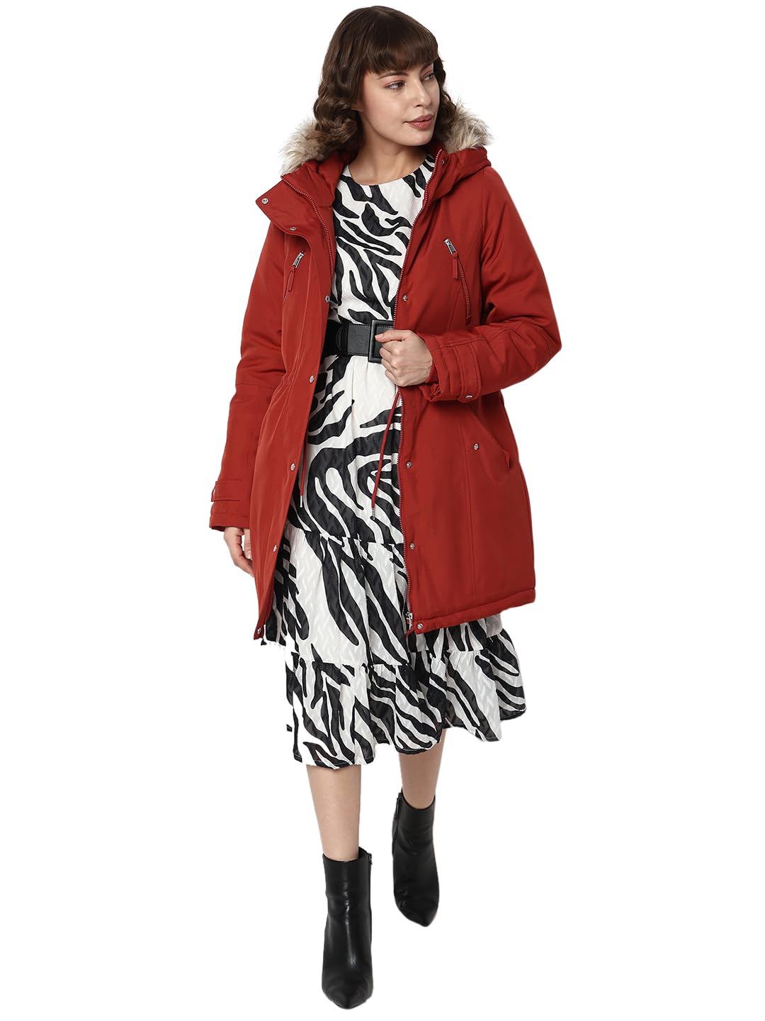 VERO MODA Women's A-Line Coat (10289499-Red Ochre_Red