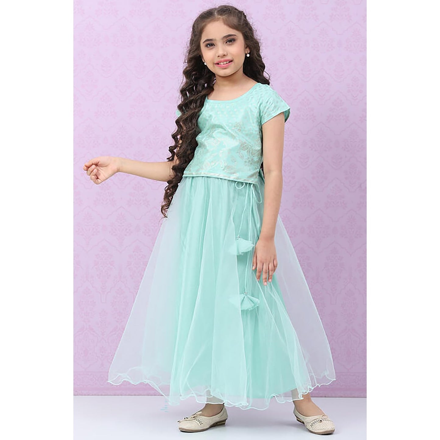 BIBA Girls Viscose Flared Printed Lehenga Set (KW5040EAW22TURQ_Turquoise_11)