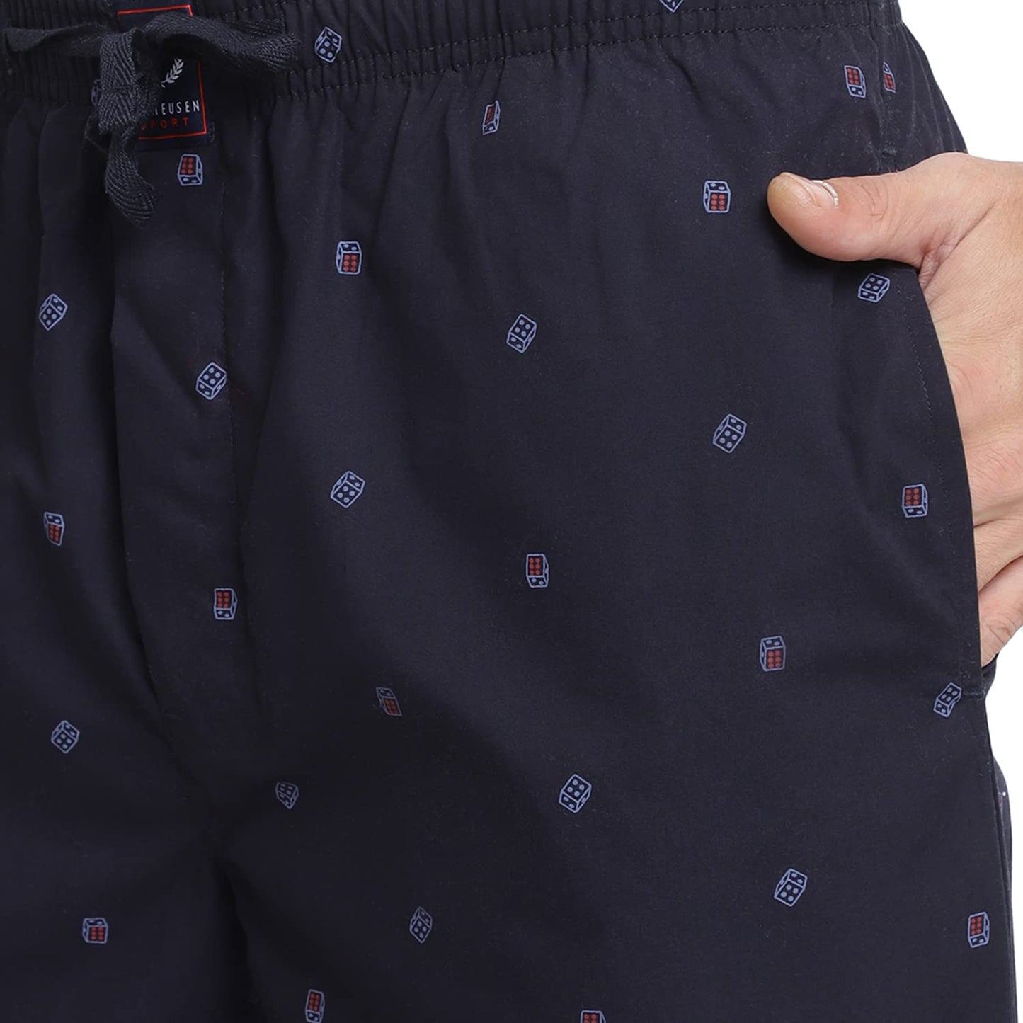 Van Heusen Men Sport Varsity Inspired Pyjamas - 100% Combed Cotton - Drawstring Waist, Allover Print_70012_Navy AOP01_XL
