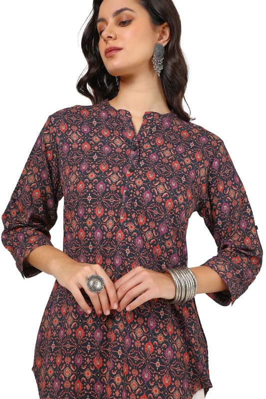 Soch Womens Navy Blue Spandex Ethnic Motifs Tunic