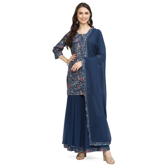 BIBA WOMEN EMBROIDERY STRAIGHT SALWAR KURTA DUPATTA(SKDSITARA8982_TEAL_34)