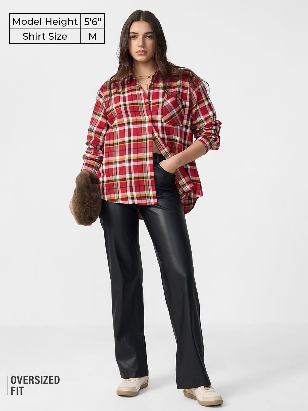 The Souled Store Plaid Shirt: Phlox Women and Girls Long Sleeves Collared Neck Button Front Cotton Boyfriend Shirts