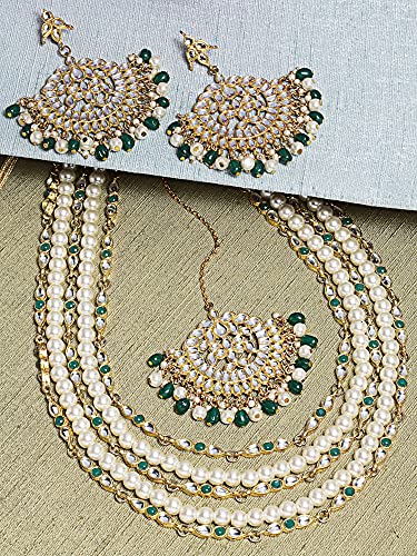 Karatcart Pearl Kundan Multilayered Rani Haar Set - Womens