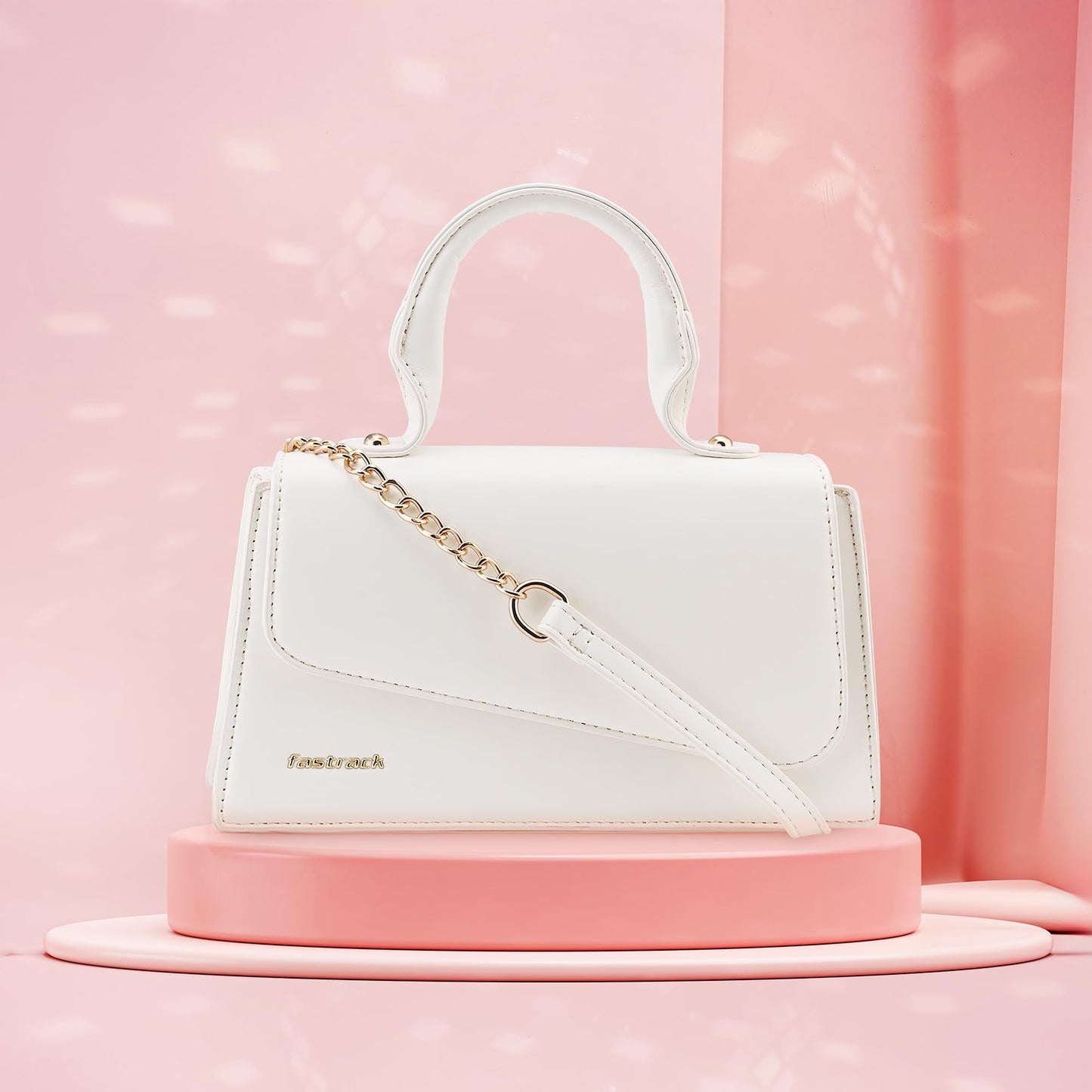 Fastrack Lil’Spark Sling | White Faux-Leather Women’s Handbag | Sling with Fixed Handle & Detachable Strap for Casual & Party Carry