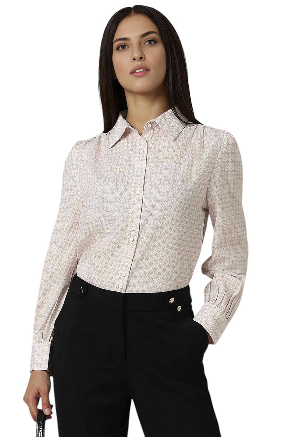 Van Heusen Women White Print Long Sleeves Formal Shirt