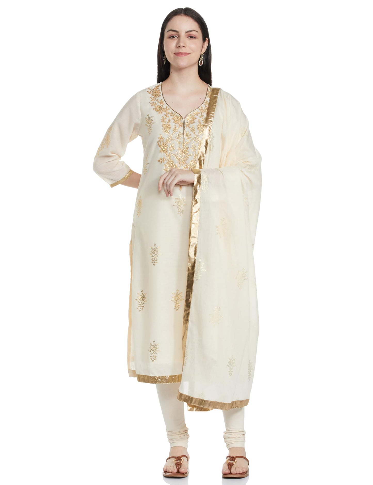 Biba Women Off White Poly Chanderi Fitted Kurta Set_40