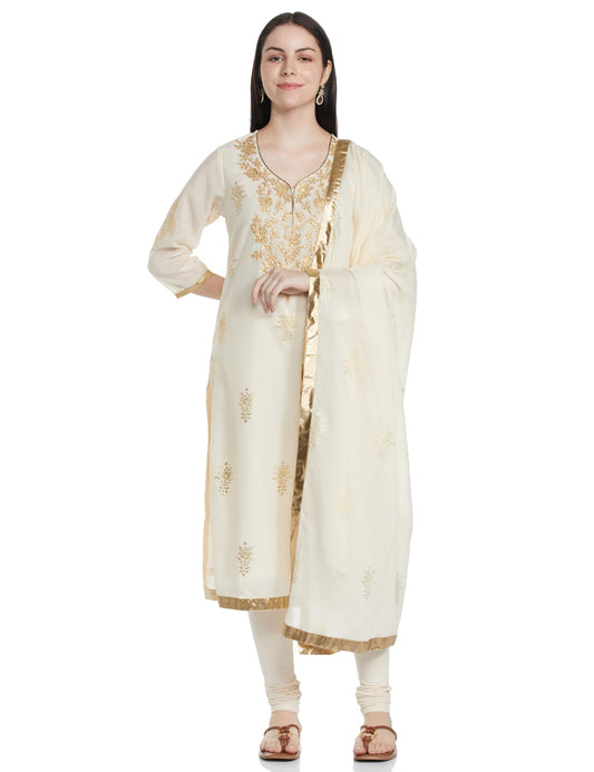 Biba Women Off White Poly Chanderi Fitted Kurta Set_40