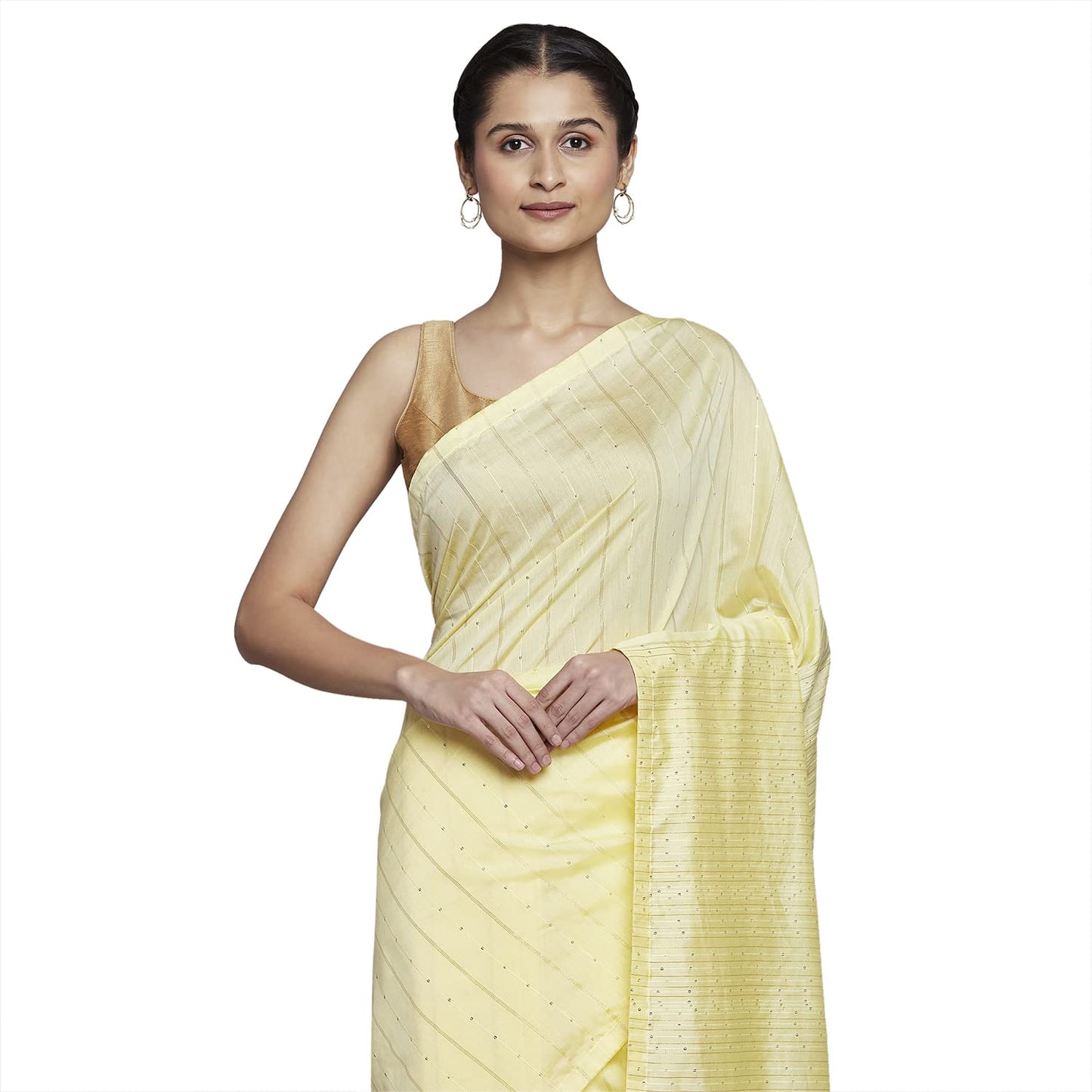 navyasa Bright Yellow Liva Lite Pastel Embroidered Saree
