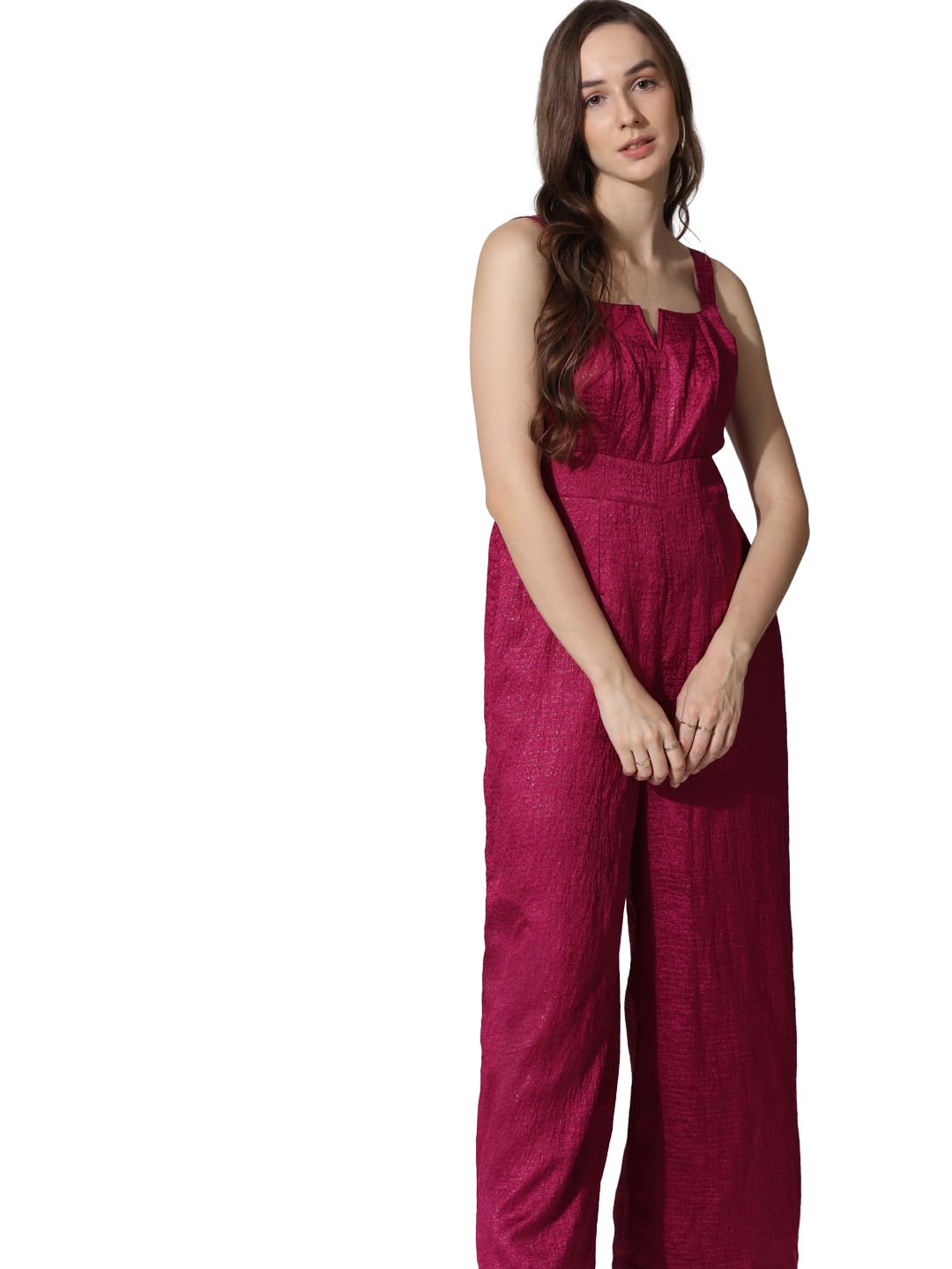 ONLY Women Solid Polyester Blend Full Length Pink Jumpsuit