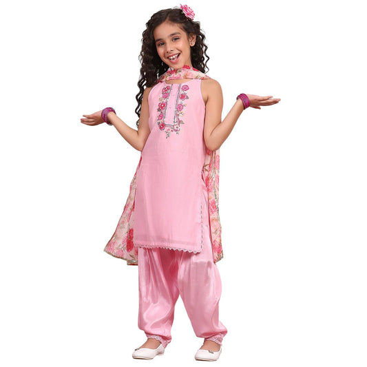 Biba Girl's Dark Pink Polyester Straight Solid Suit Set