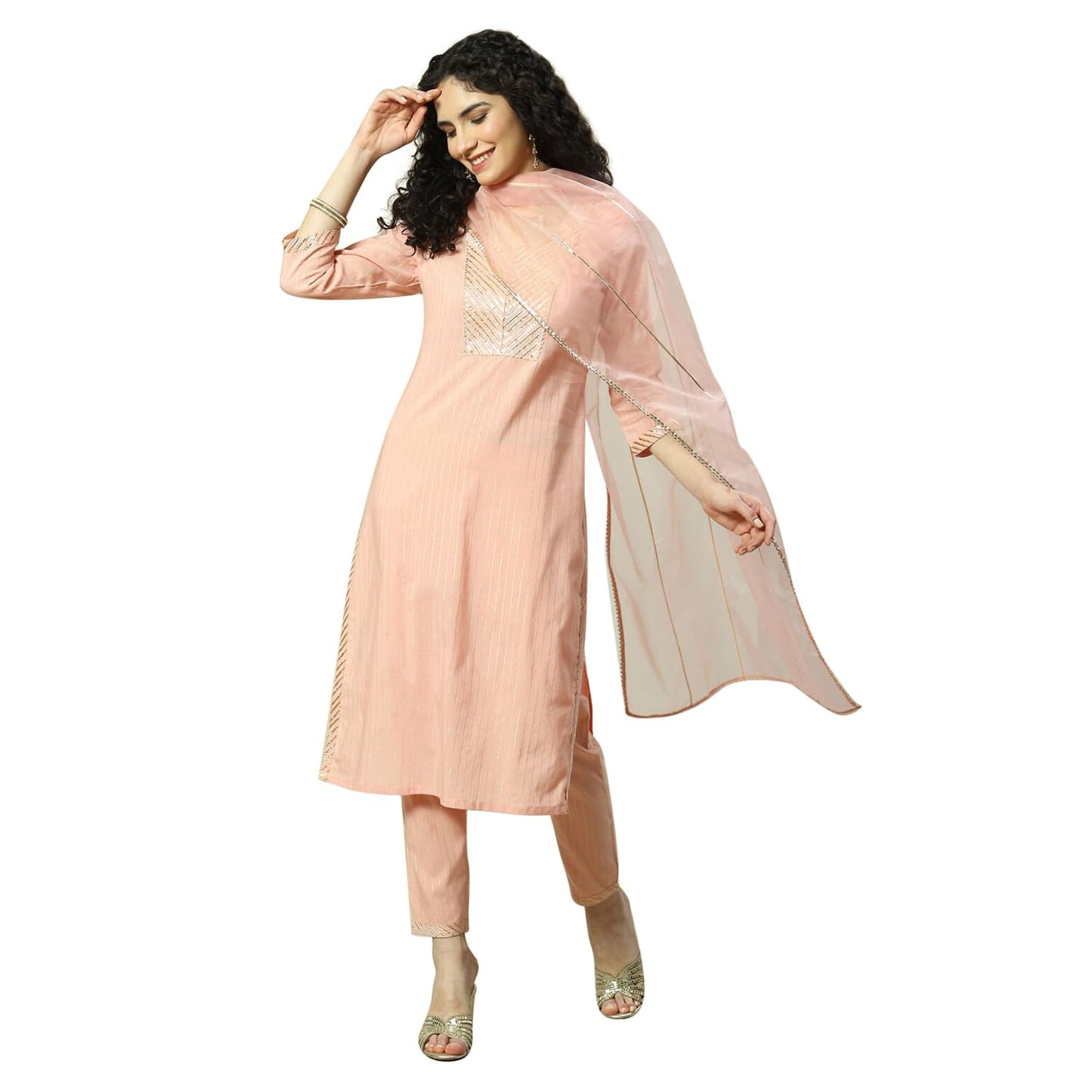 Rangriti Women Viscose Yarndyed Suit Set (RSKASSORTED18299_Pink_XL)
