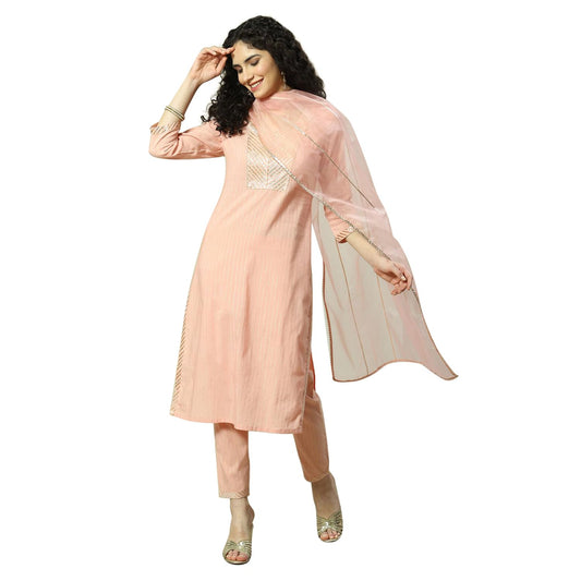 Rangriti Women Viscose Yarndyed Suit Set (RSKASSORTED18299_Pink_XL)
