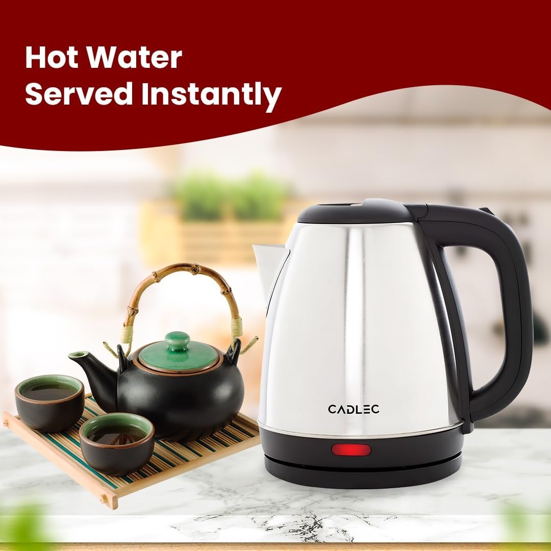 Cadlec Aquanix 1.8 Litre Electric Kettle with Stainless Steel Body | Automatic Cut-Off | Cool-Touch Handle & Lid | Multi-Use for Tea, Coffee, Noodles | 1500W | 2-Year Warranty