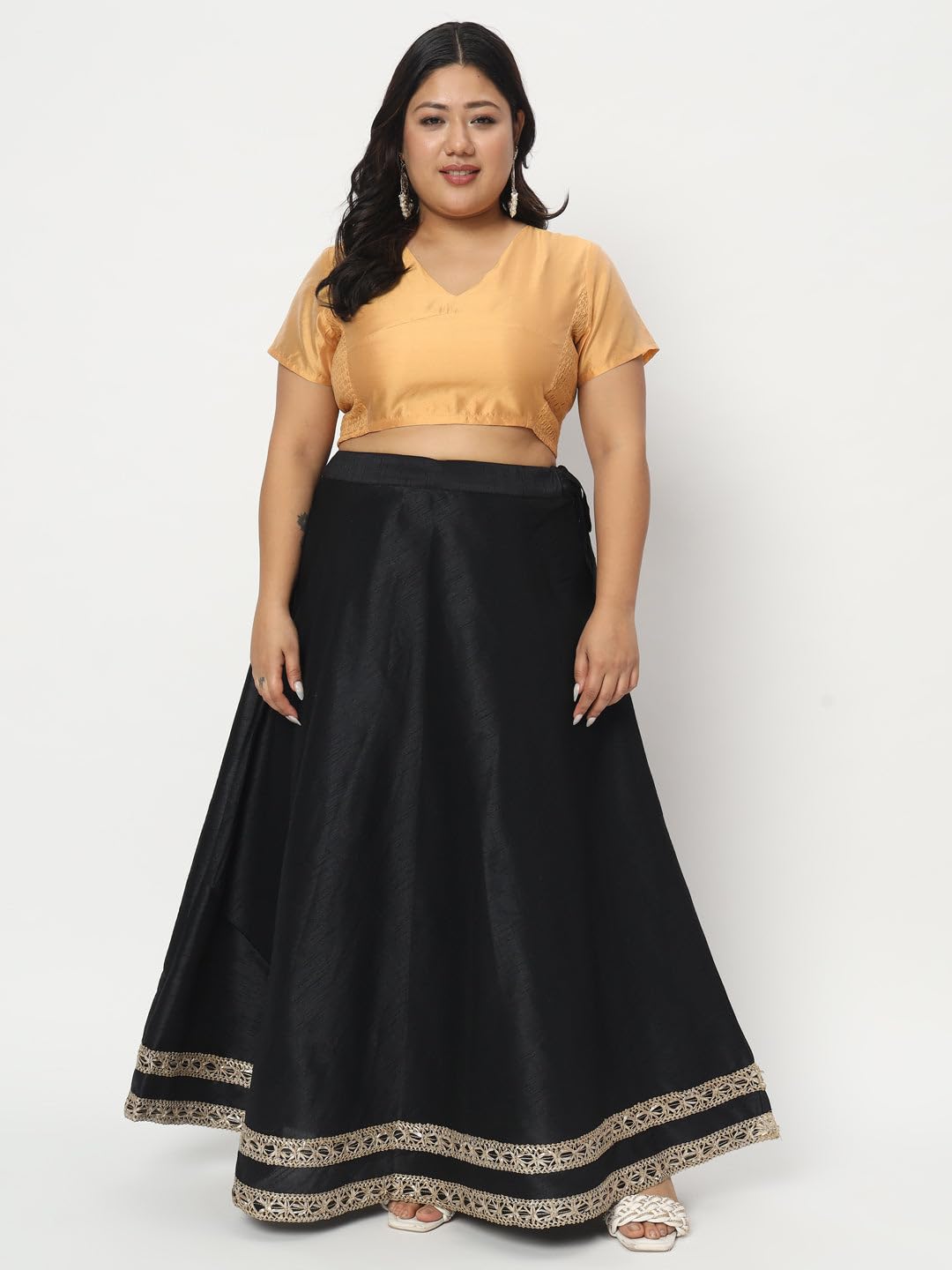 studio rasa Women's Silk Blend Stretchable Readymade Saree Blouse for Wedding Festive Party (TPWPC124BL06XL_Beige_X-Large)