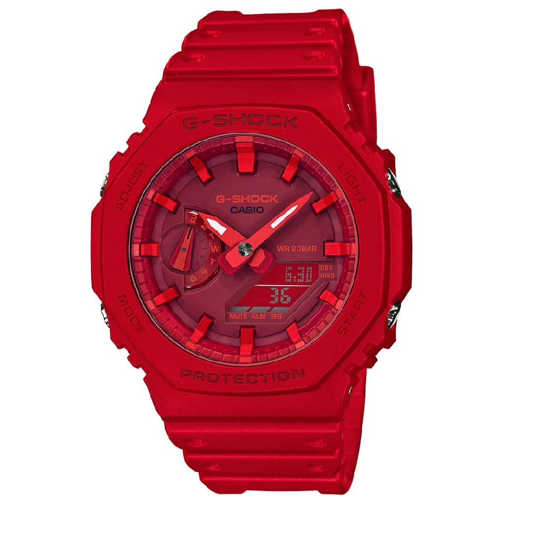 Casio G-Shock GA-2100-4ADR Analog-Digital Red Dial Men Watch Red Resin Strap (G988)