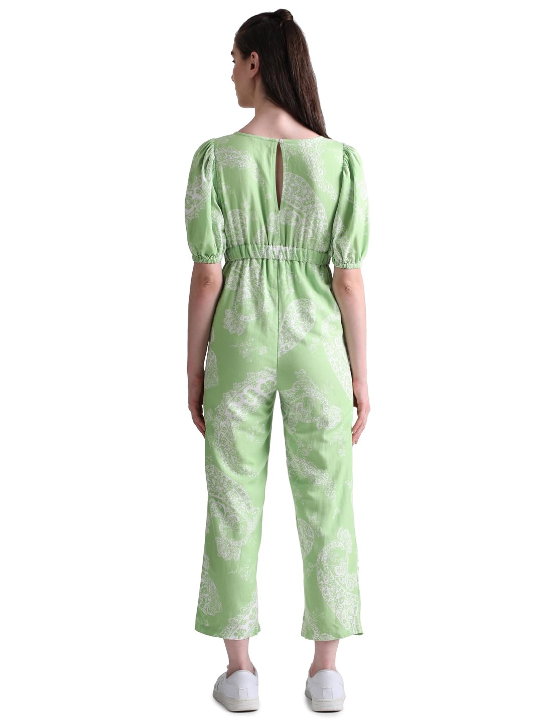 Only Women's Rayon Blend Regular Fit Green Jumpsuit_Large