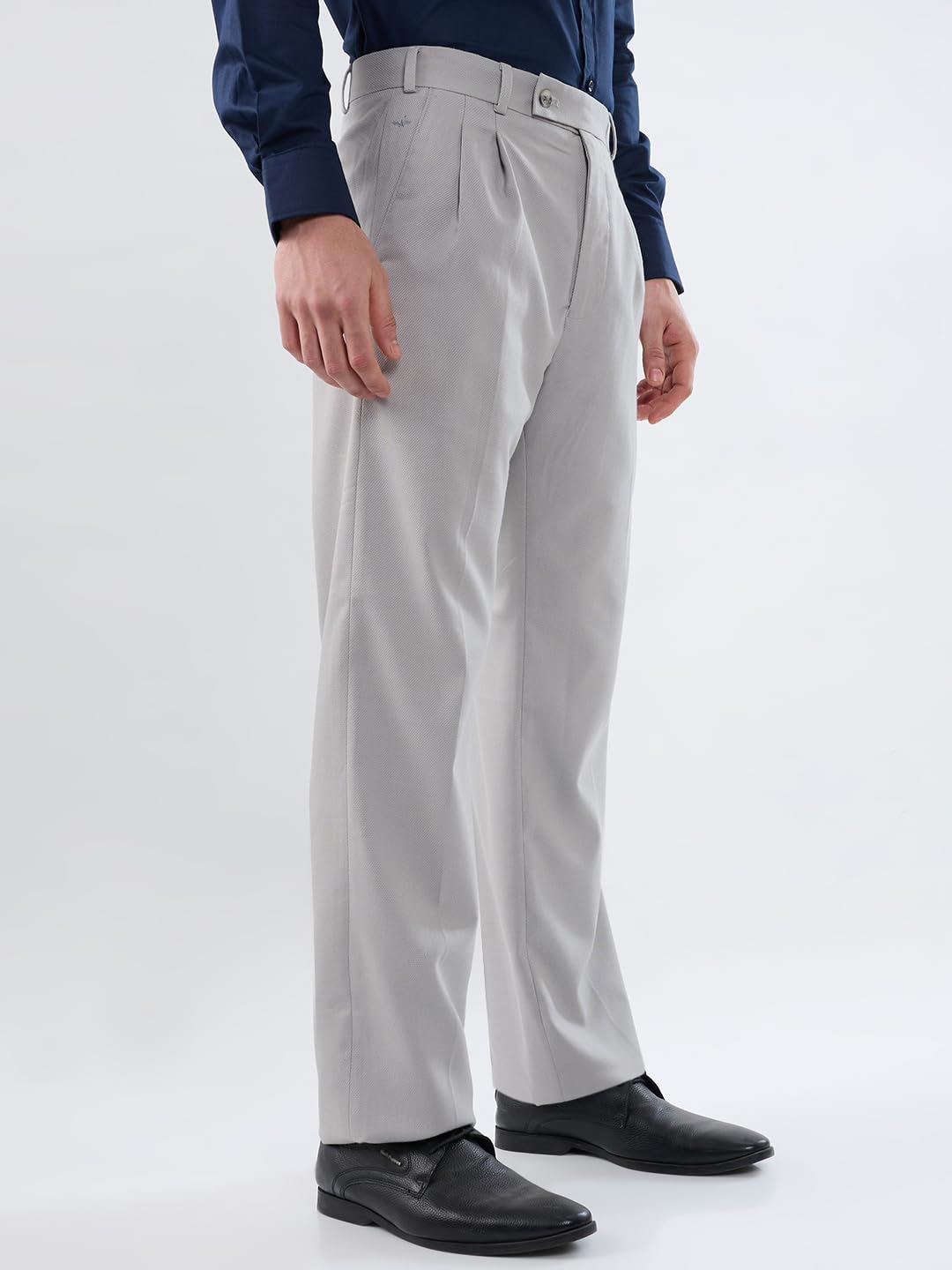 Park Avenue Men Comfort Fit Structure Pattern Poly Viscose Blend Double Pleat Formal Trouser Grey