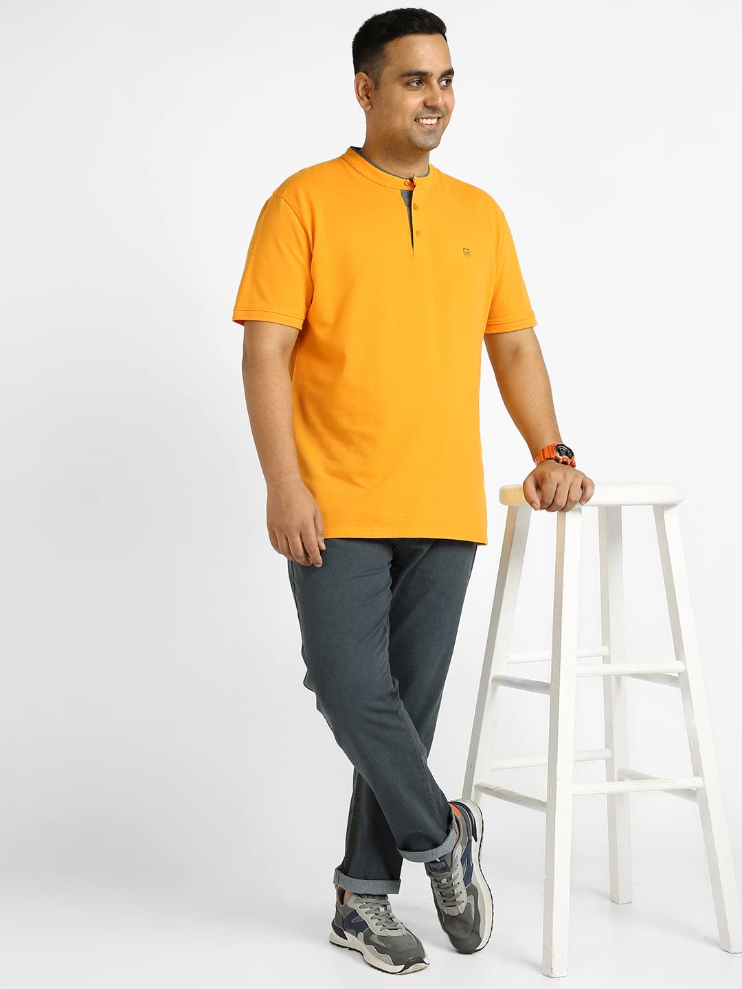 Urbano Plus Men's Yellow Solid Regular Fit Half Sleeve Cotton Polo T-Shirt with Mandarin Collar (pluspolosolmanp-035-bryel-2xl)
