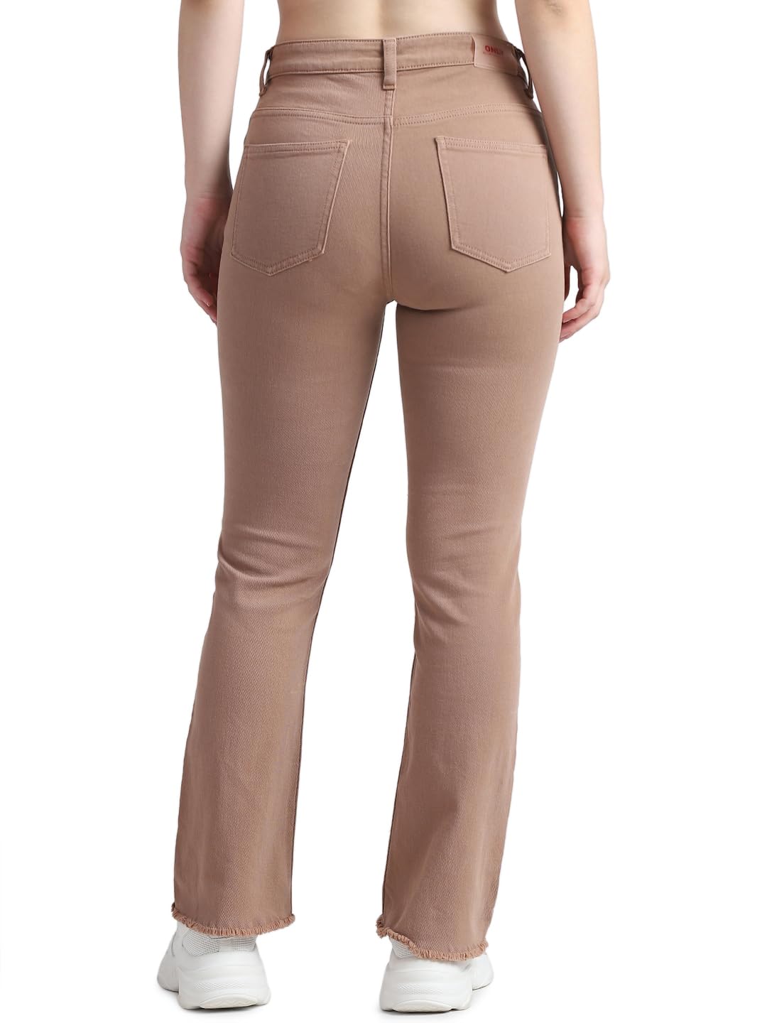 ONLY Women Solid Cotton Flared Fit High Rise Brown Jeans