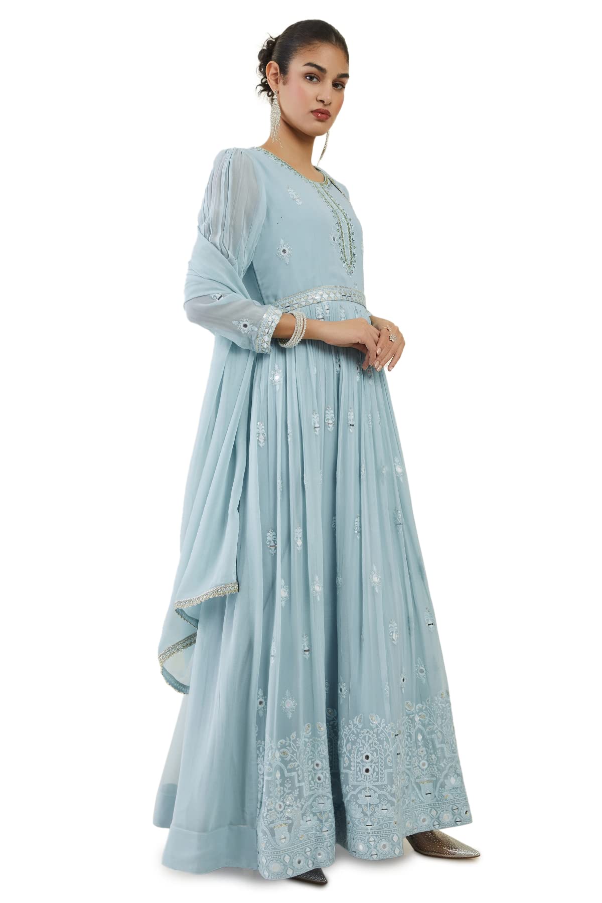 Soch Womens Powder Blue Georgette Gown with Embroidered Gowns and Embellishments - S