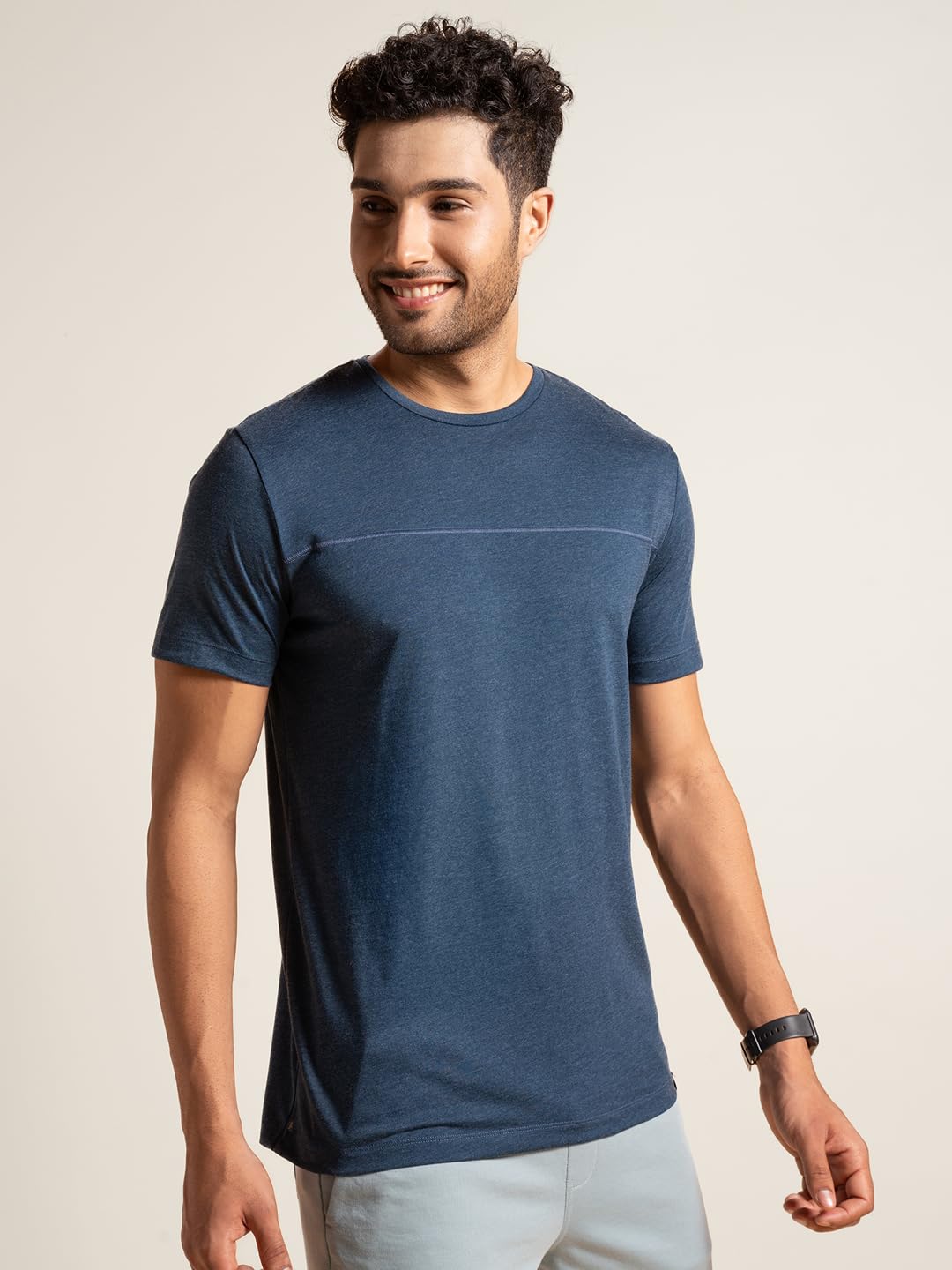 DAMENSCH Regular Fit Cotton Blend Tshirt Half Sleeve Crew Neck Comfortable Casual Lightweight Premium Vortex Elemental Breeeze Tshirts for Men Pack of 1-Teal Haze-L