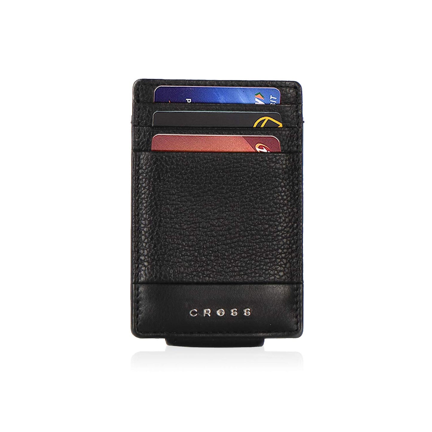 Cross Leather Men's Money Clip Wallet | 3 Card Slots | 1 Multi-Purpose Slip-in Solts | Magnetic Closure Money Clip- Black | Premium Design | Lightweight | Genuine Leather