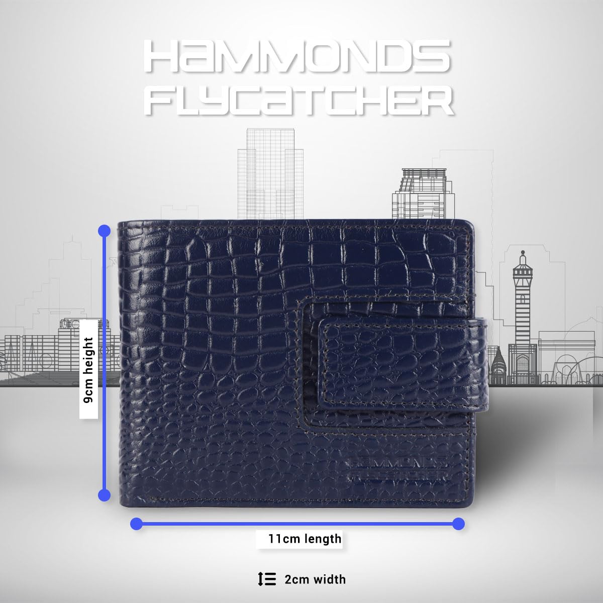 HAMMONDS FLYCATCHER RFID Wallet for Men Leather Original, Mens Wallet, Leather Wallets for Men Stylish, Bi-Fold Wallets for Man, 6 Card Slots, 1 ID Slot, Coin Pocket, Gift for Mens - Croc Blue