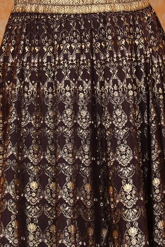 Aurelia Women’s Abstract Printed Tape Embellished Straight Black Crop Top, Skirt and Dupatta Set (Size-XXL)-AS16060-509644