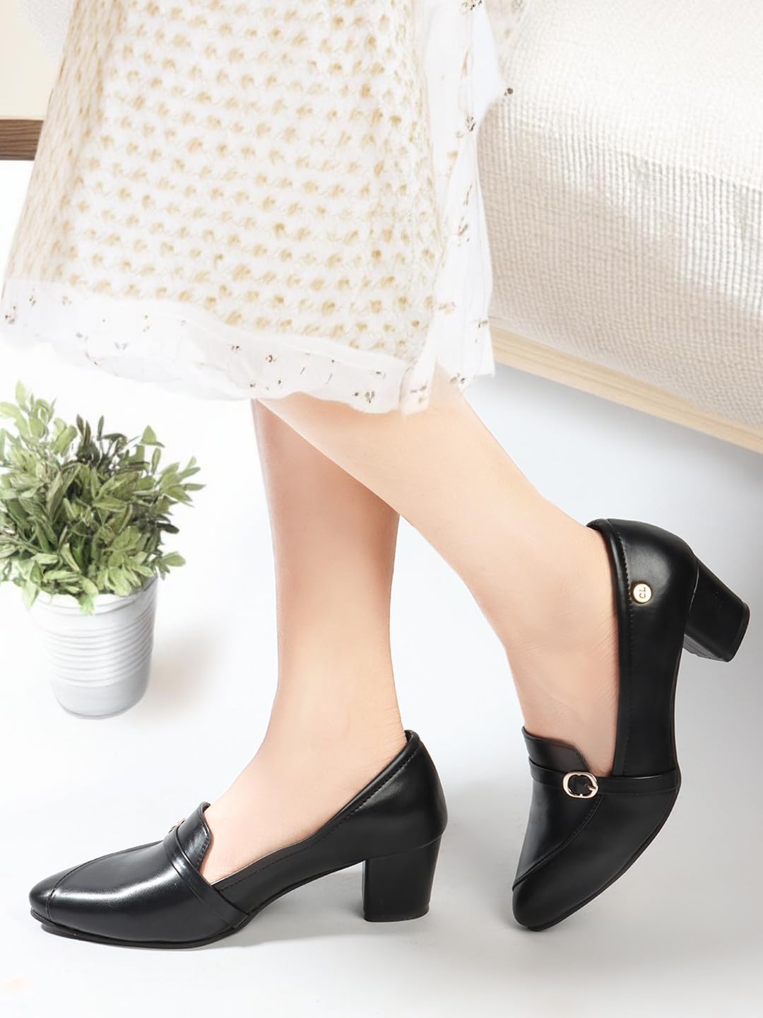 Carlton London Women Black Stylish Slip-on Pump Shoes with Block Heels, Pointed Toe for for Casual, Office and Daily Use (41)