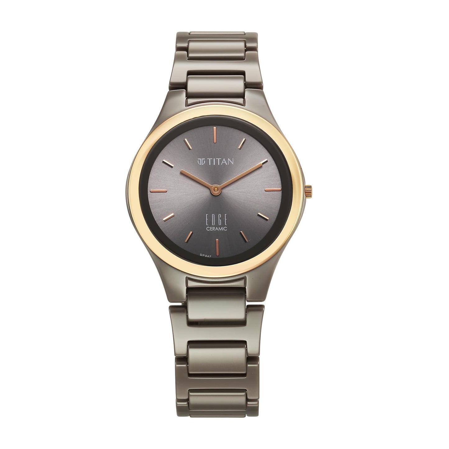 Titan Edge Ceramic Quartz Analog Grey Dial Ceramic Strap Watch for Women/NT2653KC09