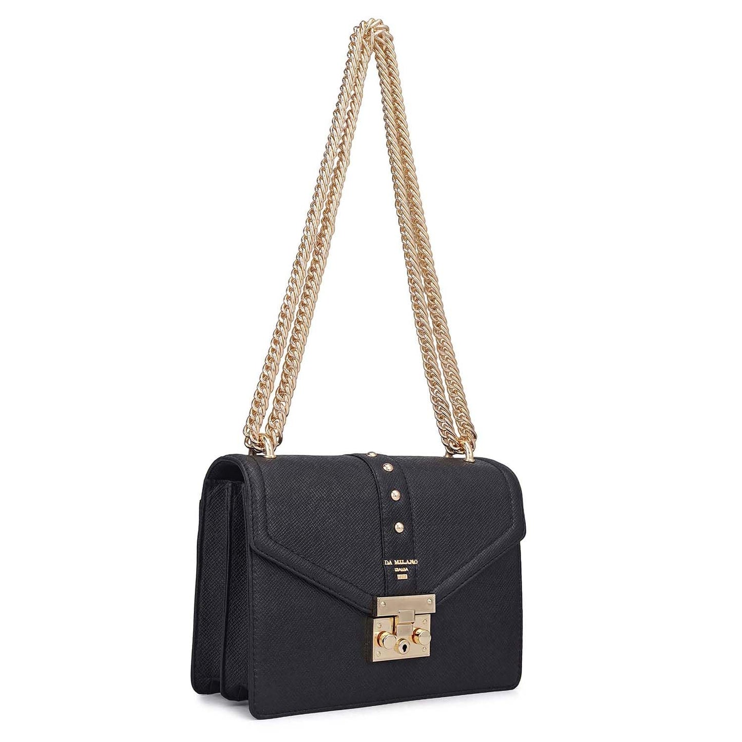 Da Milano Leather Shoulder Bag for Women - Black (LB-00349C-OL)