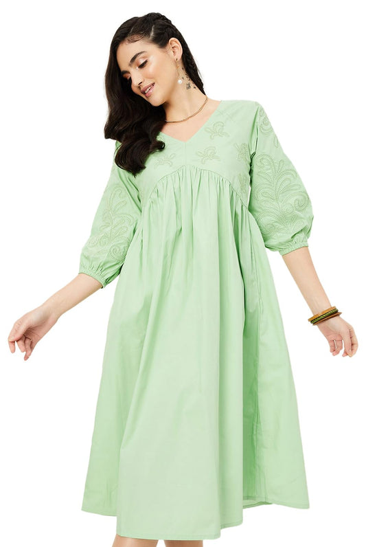 Max Women's Cotton Classic Midi Dress (Green)