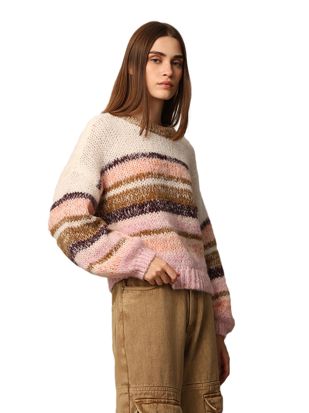 ONLY Women's Regular Fit Multicolor Sweater