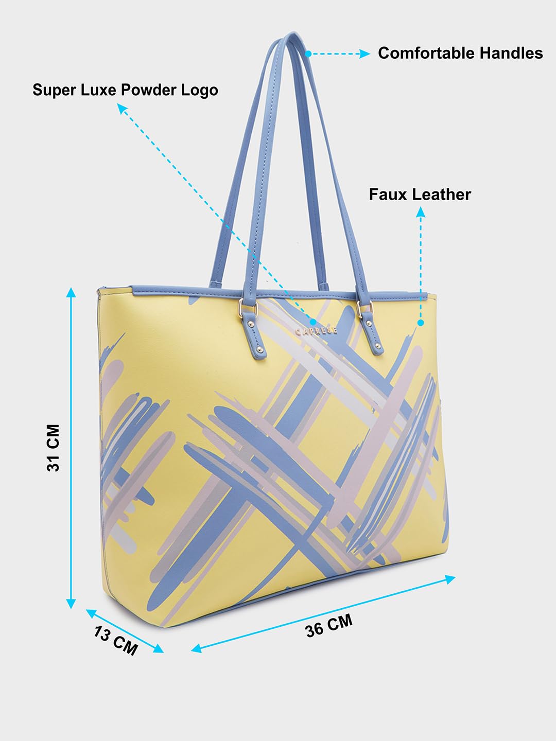 Caprese Renee Tote Large Yellow Bag for Women|Shoulder & Handheld Bag with Spacious Design, Multi-Compartment, Durable, Comfortable Straps for Work, Travel, Shopping & Daily Use