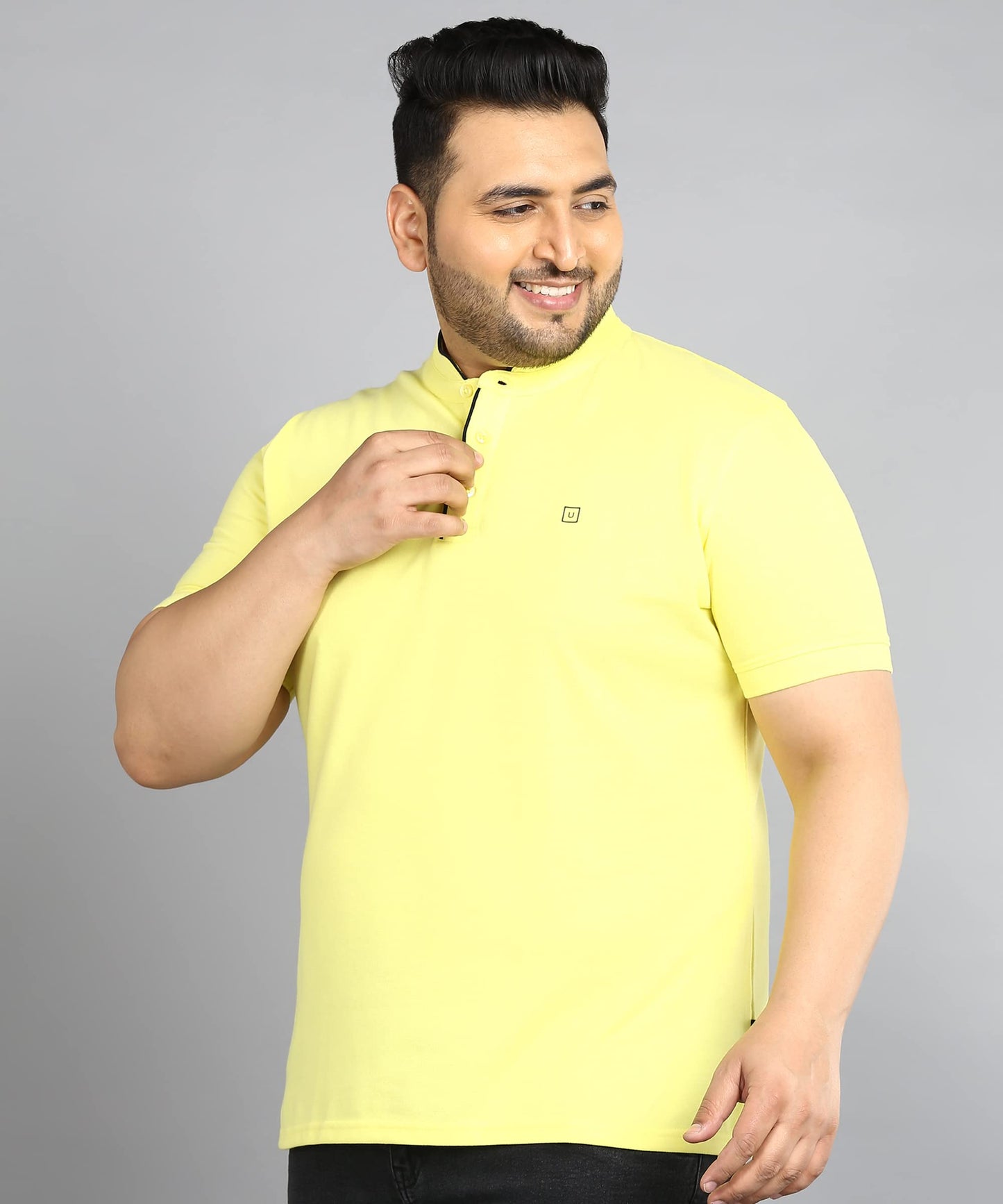 Urbano Plus Men's Yellow Solid Regular Fit Half Sleeve Cotton Polo T-Shirt with Mandarin Collar (pluspolosolmanp-036-lyel-2xl)