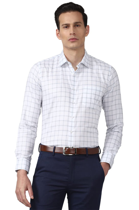 Van Heusen Men's Checkered Slim Fit Shirt (VHSFRSLBE35629_Medium Blue 42)