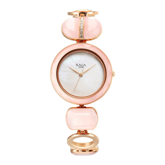 Titan Raga New You Quartz Analog Mother of Pearl Dial Rose Quartz Stone Strap Watch for Women-NS95195WM01