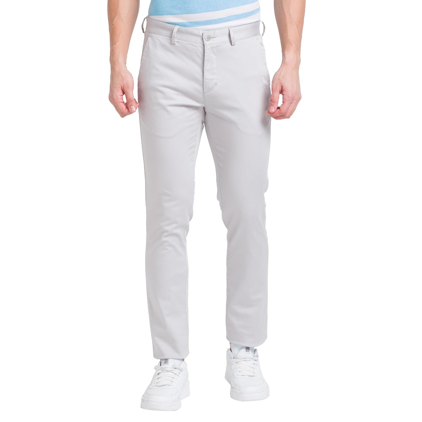 Park Avenue Solid Cotton Blend Slim Fit Men's Casual Trousers (Grey, Size_38)