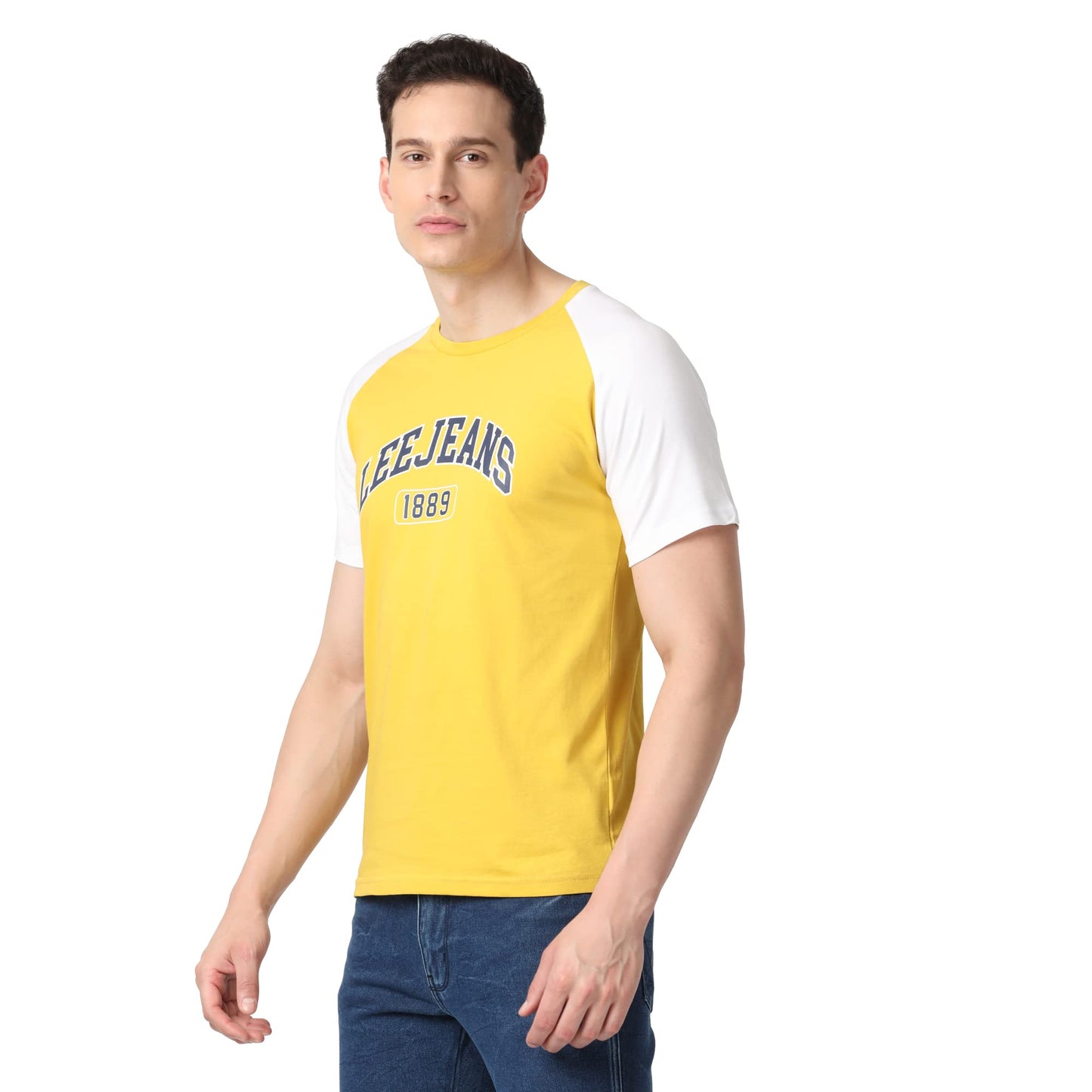 Lee Men's Slim Fit T-Shirt (LMTS002017_Yellow&White XL)