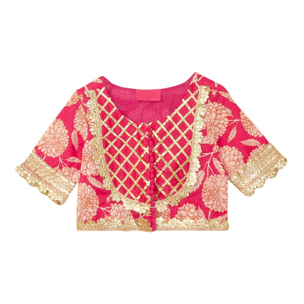 Hopscotch Girls Silk Blend Blouse and Lehenga Ethnic Set with Dupatta Readymade In Red Color For Ages (5-6 Years)