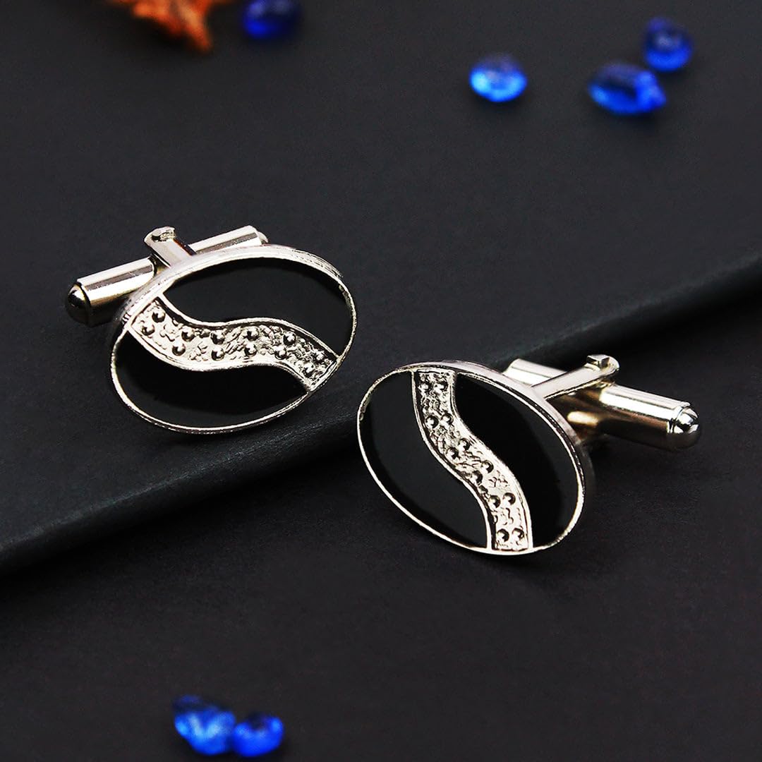 Kavove Enametal Oval Black Color Cufflinks for Men