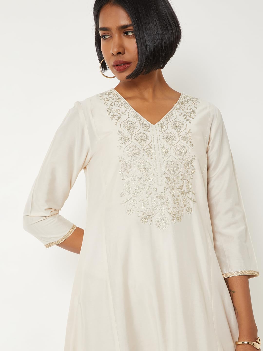 Max Women Embroidered A-line Kurta Set(White_XXL)