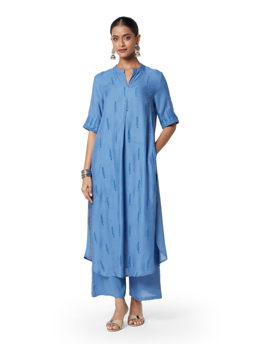 BIBA Women Rayon Solid Relaxed Mix And MatchCo-Ord Set (Work Vog1884_Blue_38)
